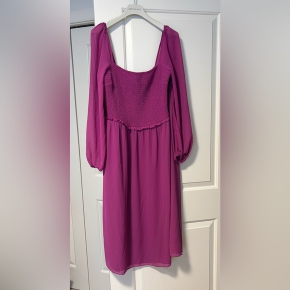 Magenta Bishop Sleeve Square Neck Midi Dress - Picture 1 of 4